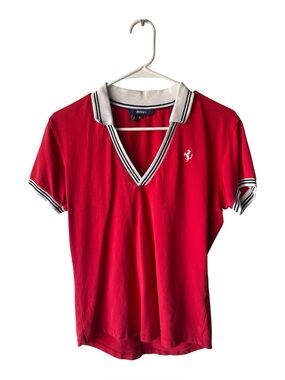Ferrari Red V-Neck Polo Shirt XL Like New